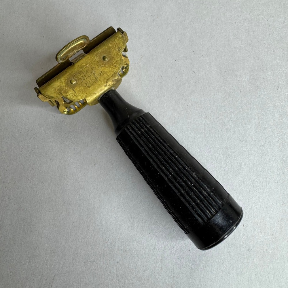 Vintage GEM Junior Single Edge Safety Razor Gold Tone Black Bakelite‎ Handle USA